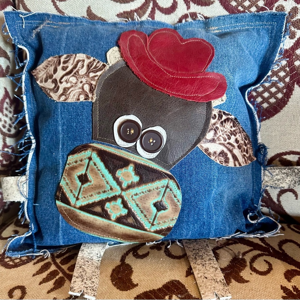 Cowboy Cow Denim Tooth Fairy/Throw Pillow